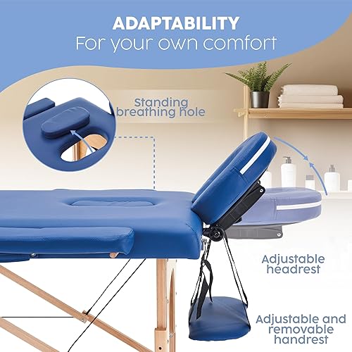 Miniatura 4 de Mesa de masaje portátil, cama plegable de altura ajustable con bolsa de transporte, tatuaje de pestañas de spa, 73 x 24 x 34 pulgadas, azul