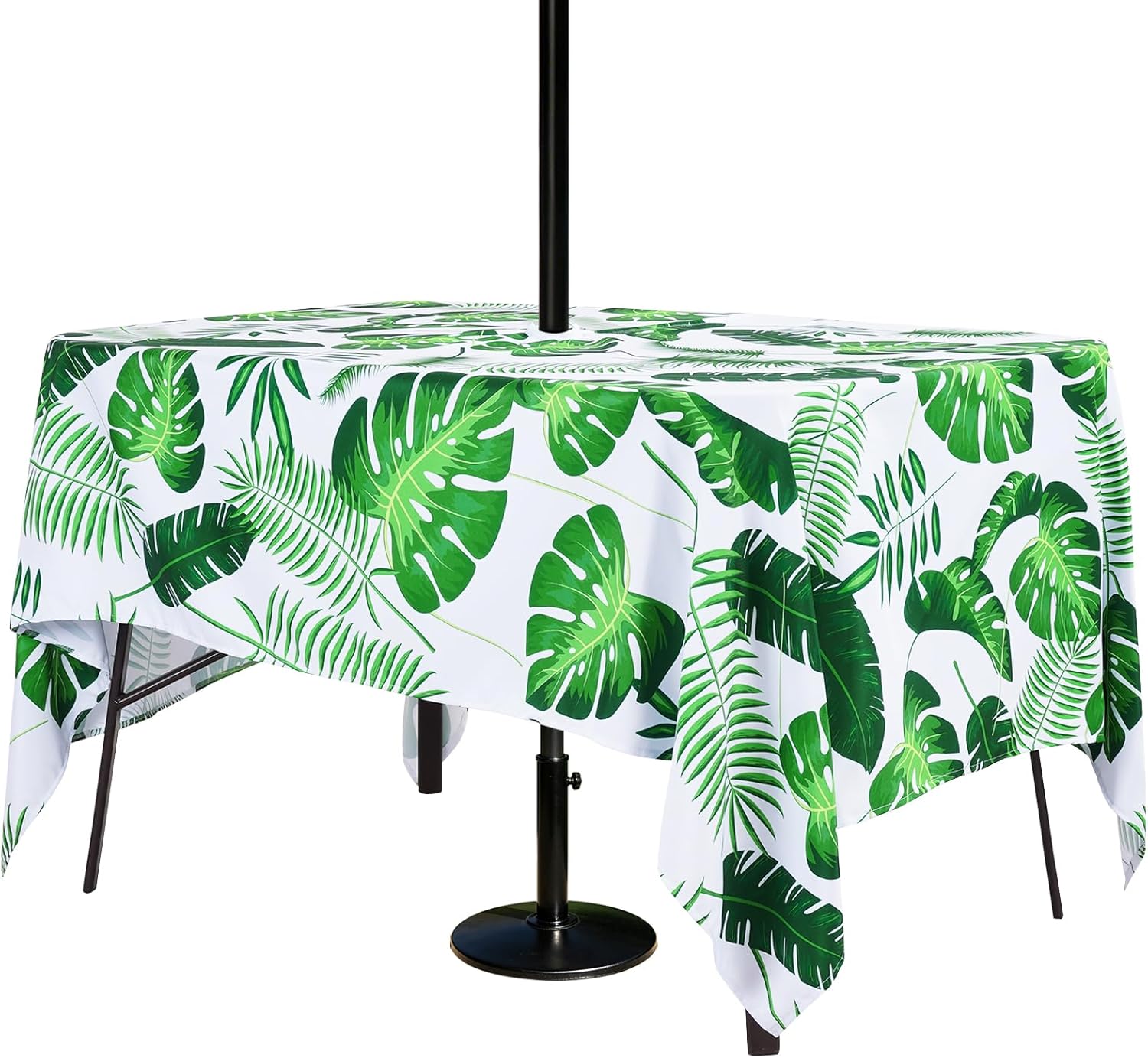 Poise3EHome Outdoor Tablecloth Rectangle with Umbrella Hole Waterproof Tropical Green Tablecloth for Spring Picnic Party Patio Table Camping, Palm Leaf (52X70 Zipper)