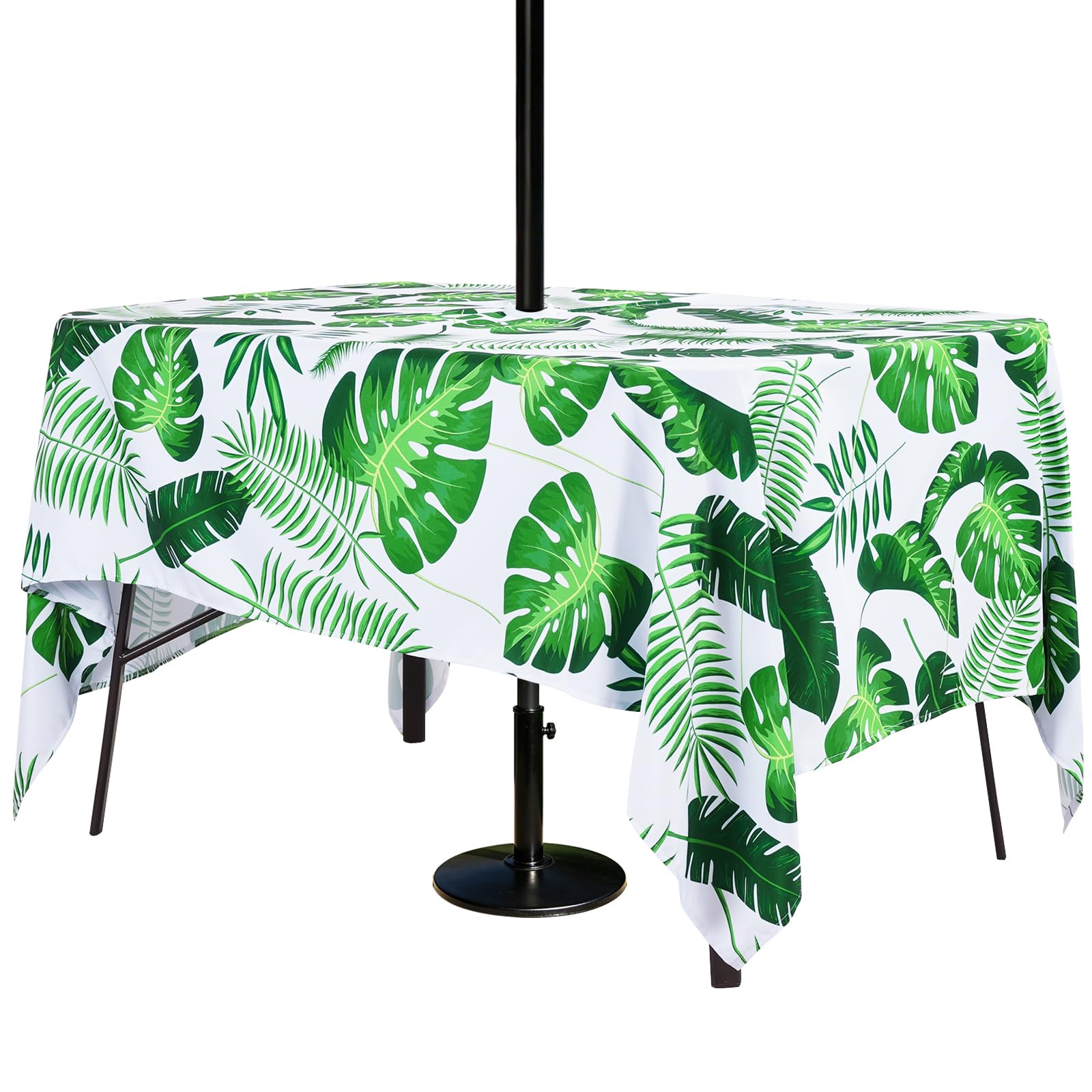Nappe rectangulaire imperméable pour l'extérieur avec trou de parasol pour pique-nique, fête de jardin [152 x 213 cm Feuille de palmier]