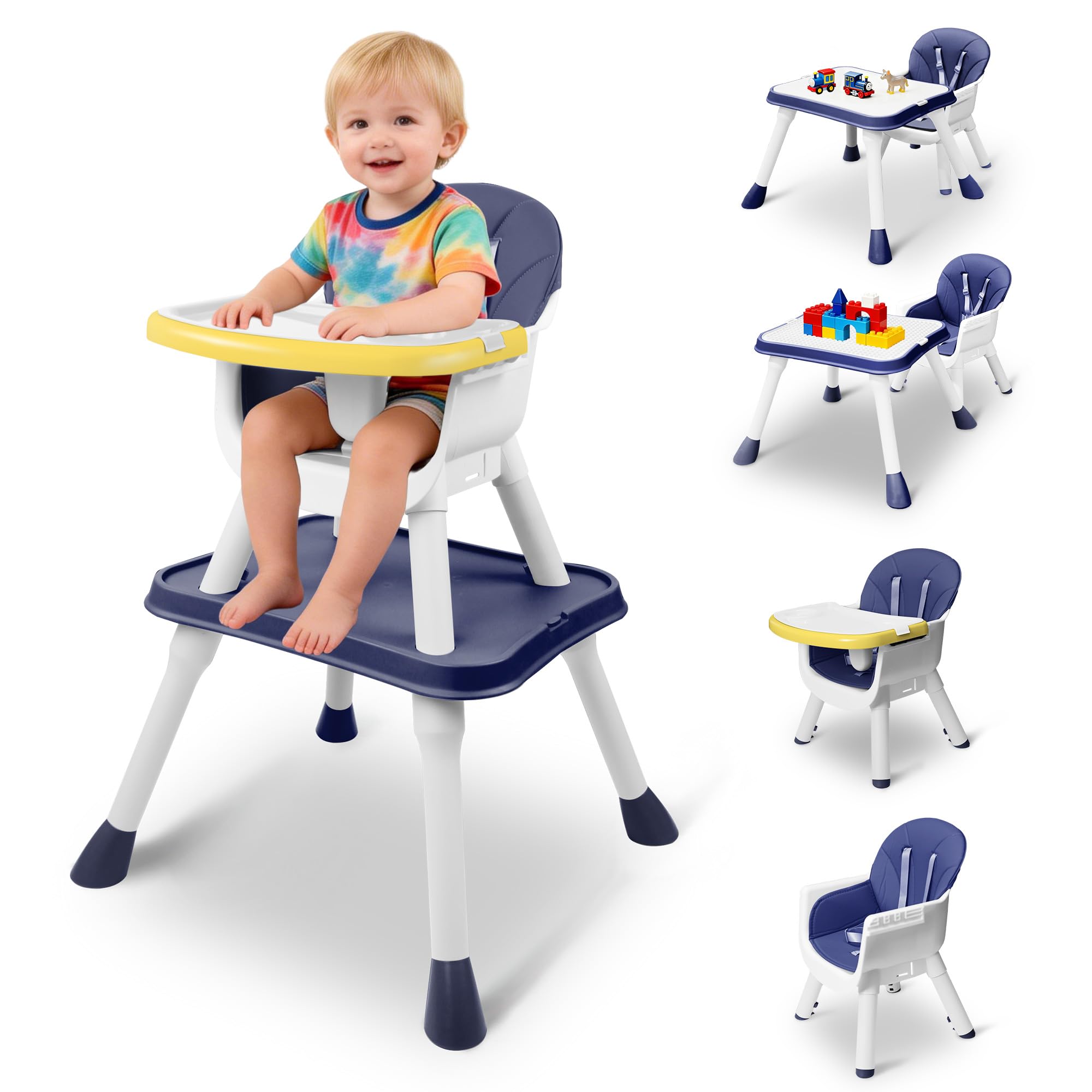 5 in 1 Baby High Chair, Toddler Chair with Removable Tray, Convertible High Chairs for Babies and Toddlers, Kids Learning Table, Building Block Table,