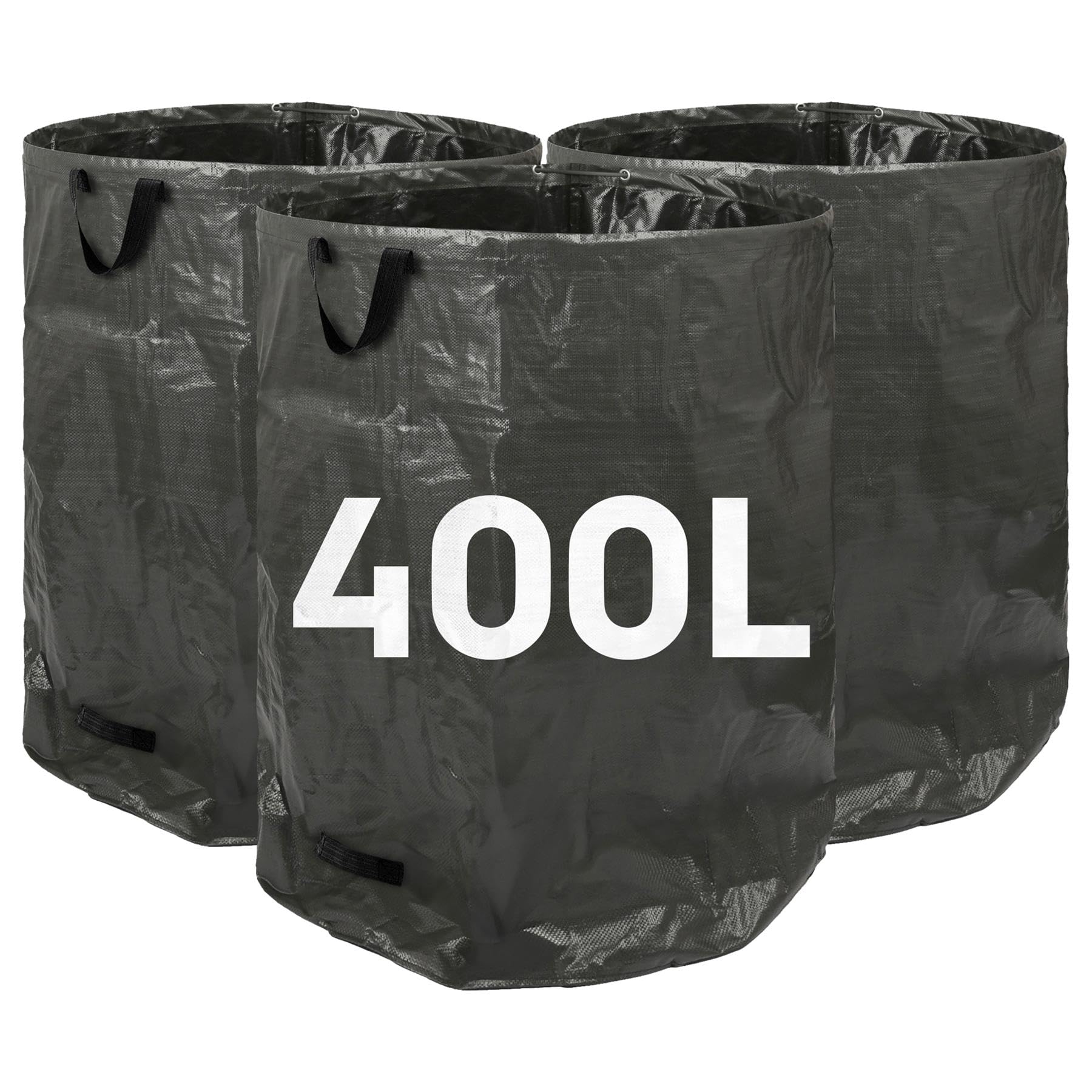 Harbour Housewares Garden Waste Bags with Handles - 400L x 3 Heavy Duty Garden Bag, Collapsible Recycling Green Bags Reusable Gardening Waste Sacks for Grass, Weeds, Compost, Leaves, Debris