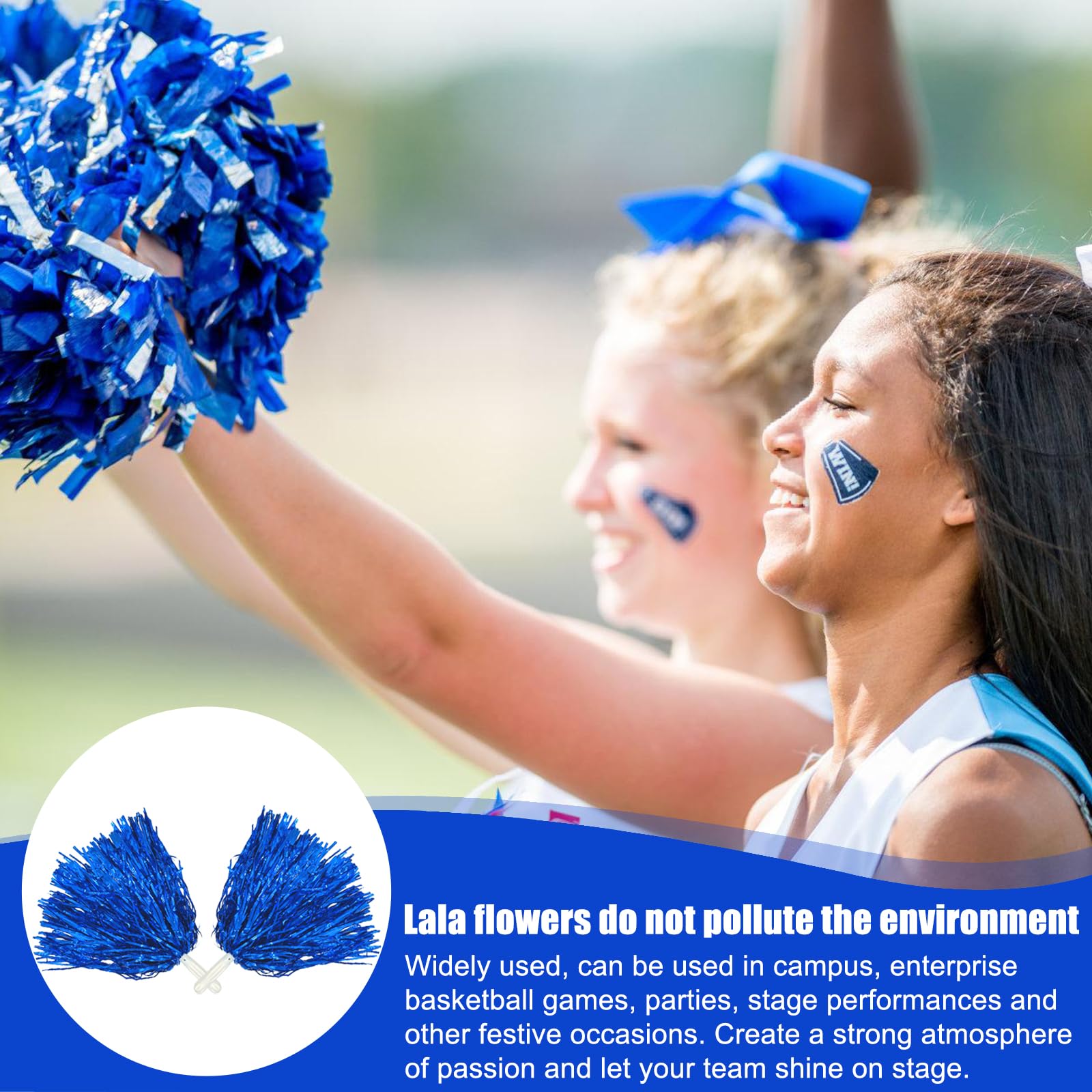 Pompones de Animadora Deportivos Azul 12 Piezas para Eventos Deportivos, Juegos de Pelota, Bailes y Fiestas
