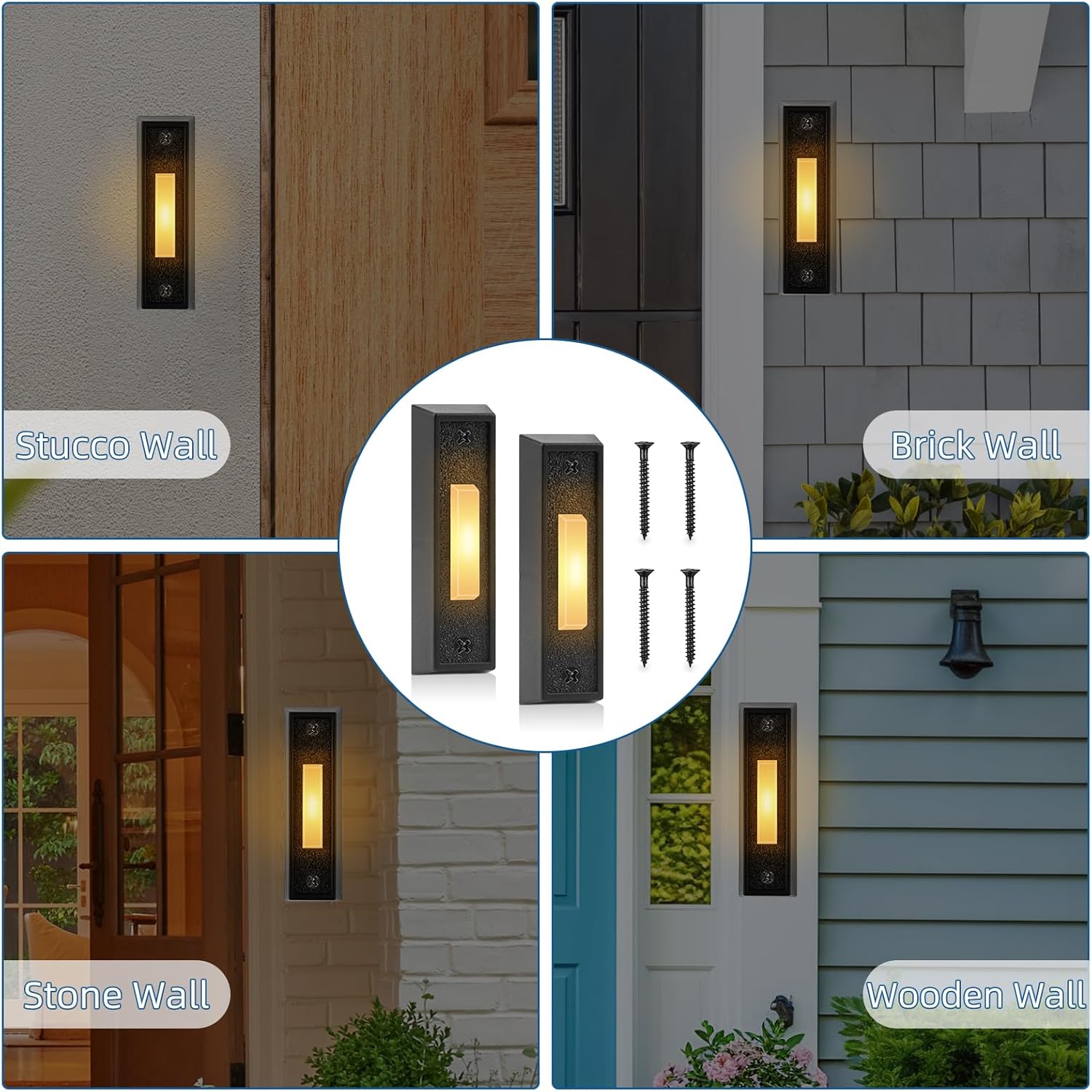 2 PCS Lighted Doorbell Button,Universal Wall Mounted Door Bell Button Wired with LED Light, Wired Garage Door Opener Button for Home Door/Garage Door Opener Button (Warm Yellow Light)