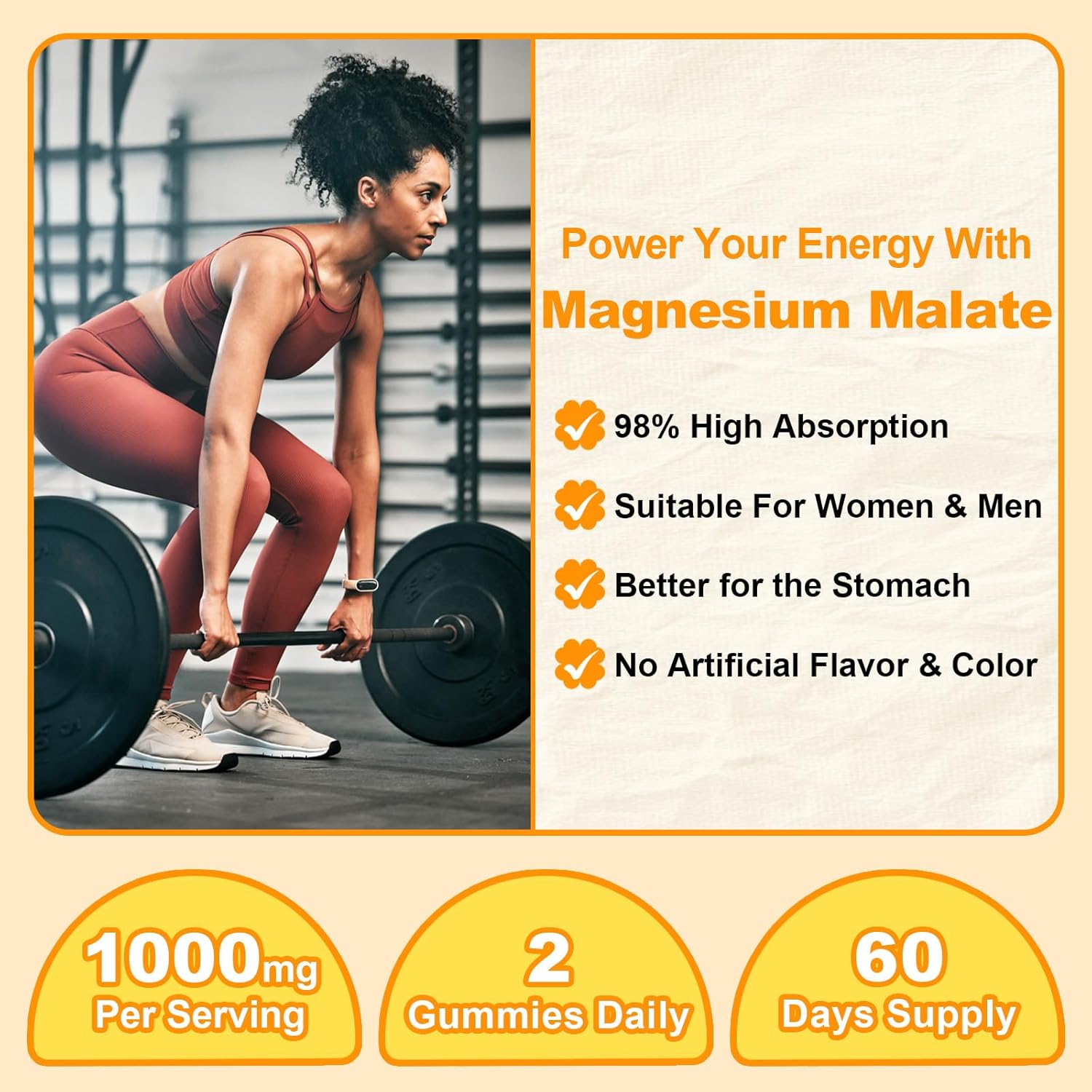 2 Pack Magnesium Malate Gummies 1000mg, High Absorption Magnesium Supplements for Adults & Kids, with L-Theanine, CoQ10 & Vitamin B6, Support Energy Production, Muscle Function, Non-GMO, Vegan, 120Ct