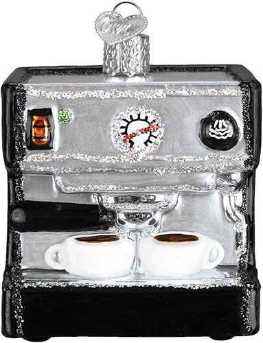 Old World Christmas Adornos Regalos de café y té Adornos soplados de vidrio para árbol de Navidad, máquina de café expreso