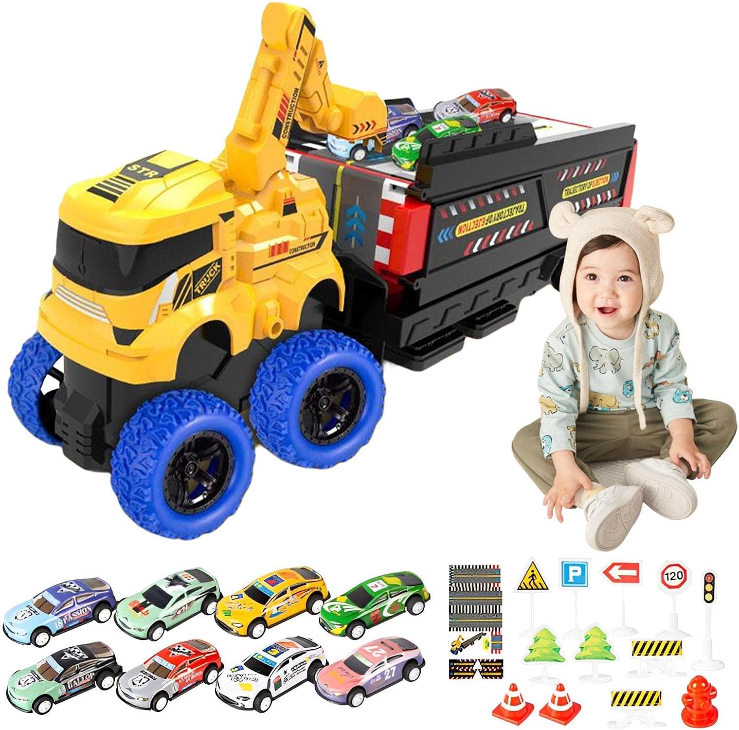 qiyifang Toy Car Storage Truck Deform Catapulting Toy Transport Truck
