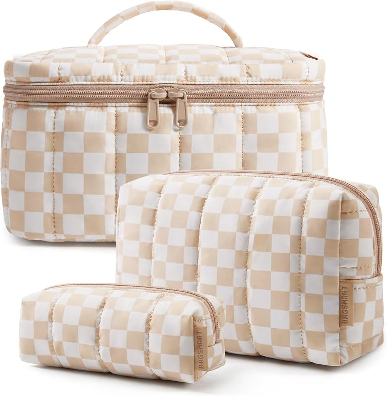 Bolsas e Necessaires de Maquiagem BAGSMART em 3 Tamanhos, Acolchoadas, Khaki
