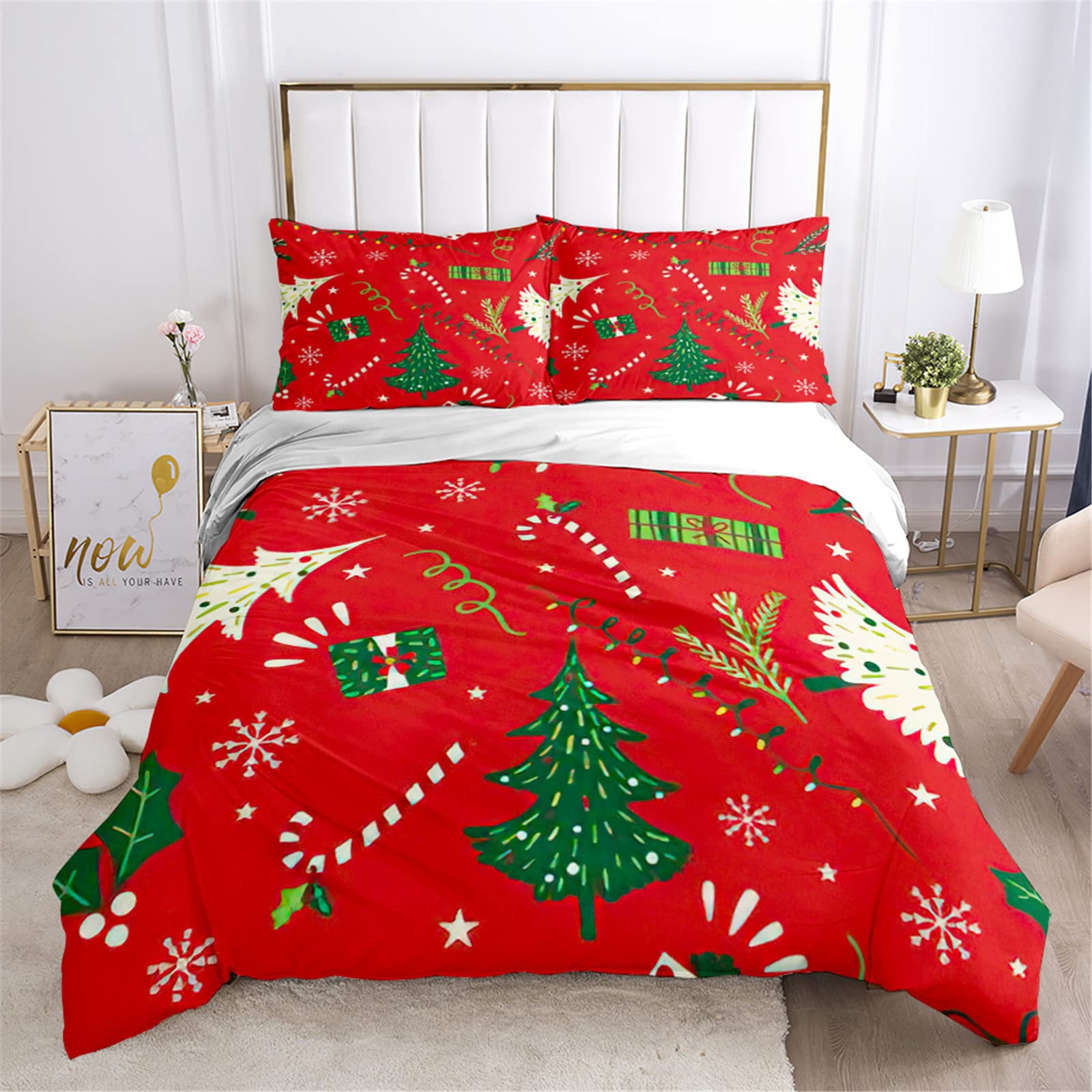 Meiju-Shop Men's Christmas Tree Meiju Duvet Cover Set 3 Piece For Single Double Super King Size Bed, 3D Christmas Printed Bedding Set Microfibre Bed Set With Quilt Case And Pillowcases 50X75cm (,200X200cm)