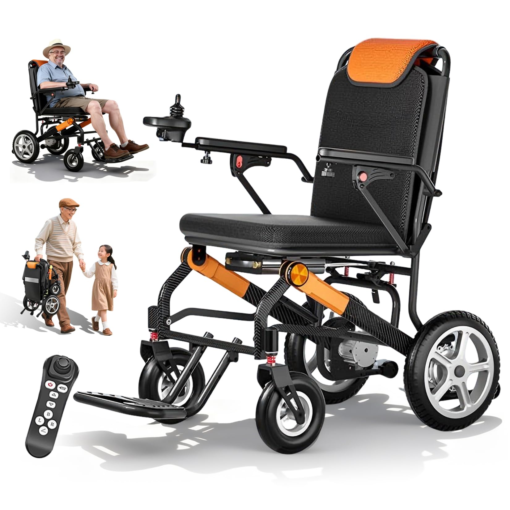 Elektrorollstuhl Faltbar Leicht 14.5 kg mit Fernbedienung, Elektrischer Rollstuhl für Senioren & Reise, 400W Motor, 35km Reichweite, 150kg Belastbar (Amperestunden, 20)