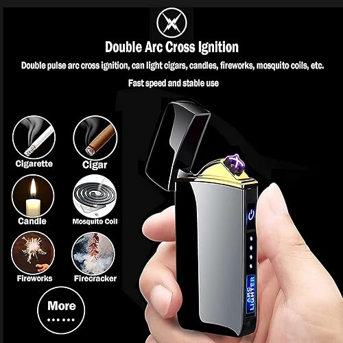 Miniatura 10 de Encendedor de arco, encendedor eléctrico inteligente, encendedor recargable por USB, resistente al viento, sin llama, encendedor de plasma ligero