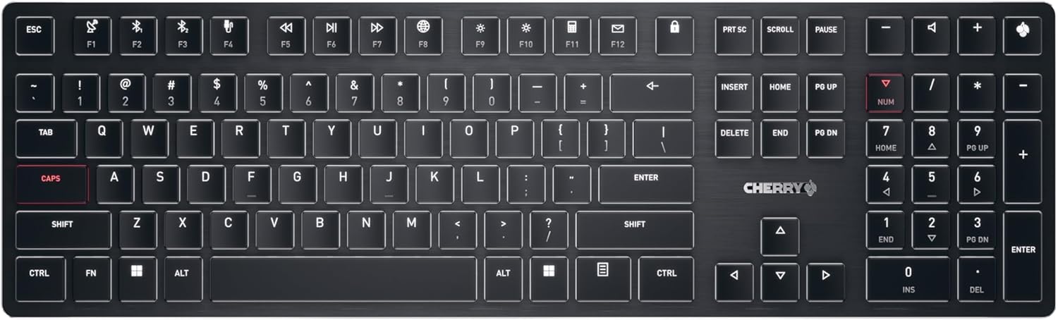 Cherry KW X ULP, Ultra Low Profile Mechanical Keyboard, Wireless Multi-Device Keyboard for up to 4 Devices, Bluetooth, 2.4 GHz & Wired Mode, Backlit, Black (Full Size)