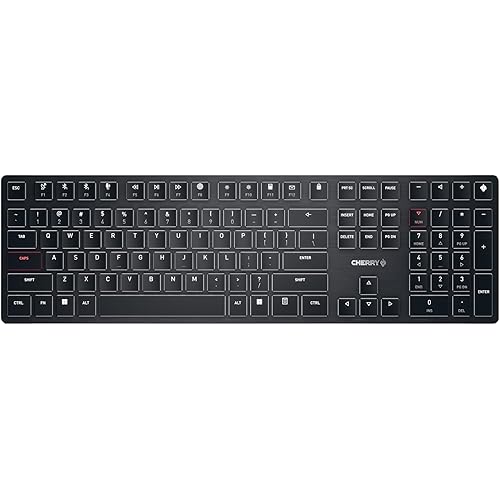 Cherry KW X ULP, Ultra Low Profile Mechanical Keyboard, Wireless Multi-Device Keyboard for up to 4 Devices, Bluetooth, 2.4 GHz & Wired Mode, Backlit, Black (Full Size)