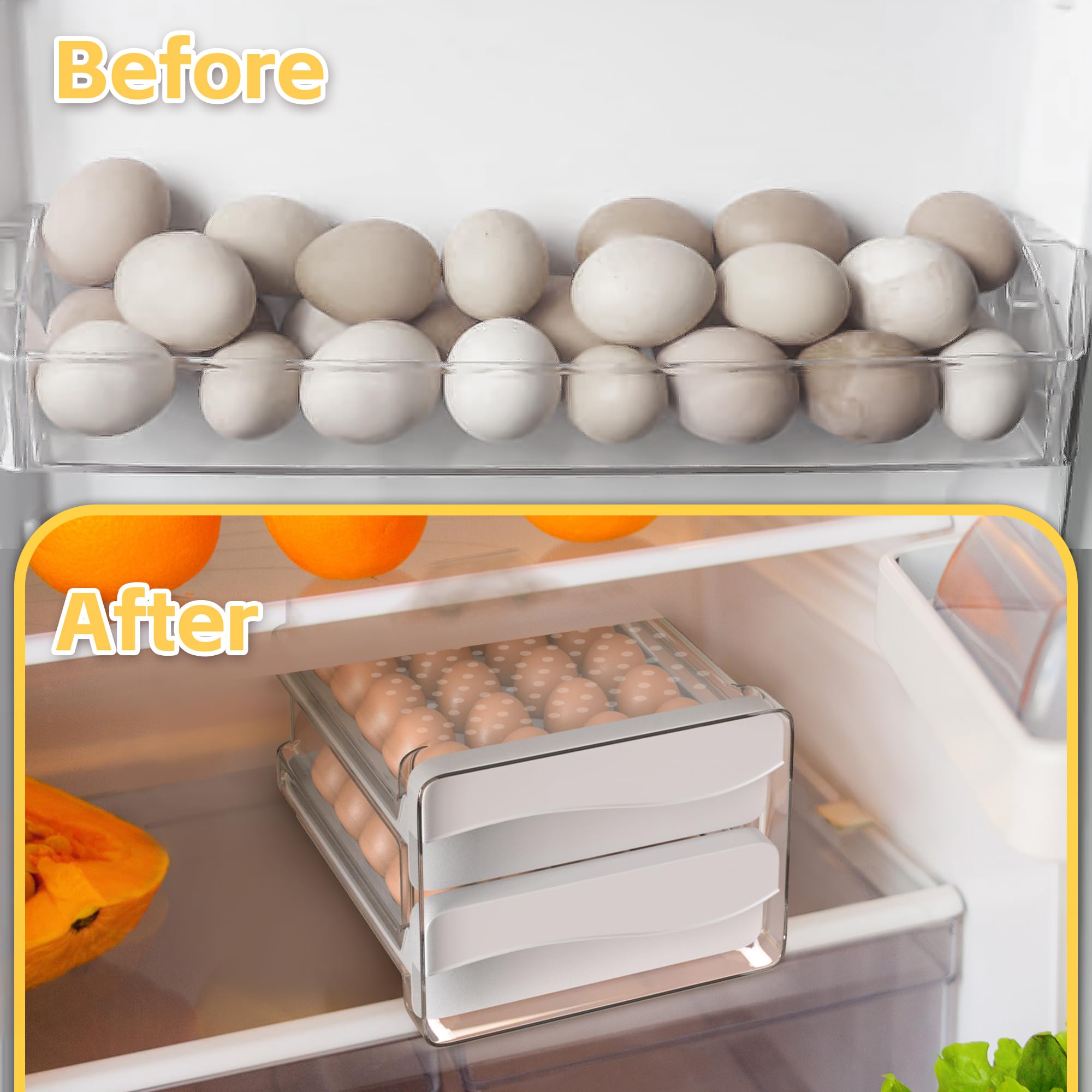 Boîte à œufs en Plastique,Tiroir à œufs Pour Réfrigérateur,40 Œufs Boite a Oeuf Frigo,Deecam Boîte de Rangement D'œufs à Tiroir Transparent Empilable, Pour la Conservation des Oeufs