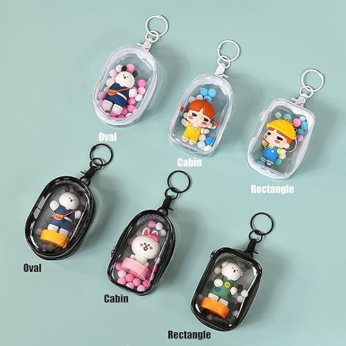 Miniatura 5 de Vitrina transparente con llavero para mini figuras, estuche portátil de almacenamiento de muñecas, bolsa colgante para llavero, Blanco Negro