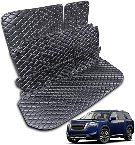 Alfombrilla para maletero para Nissan Pathfinder 2022-2024 (2 fila con asiento de banco) y alfombrilla para respaldo trasero 2 y 3 fila (5 unidades)