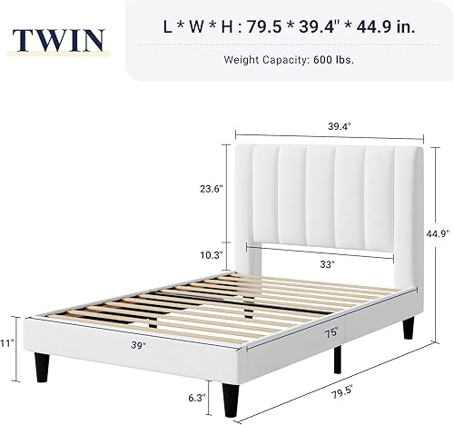 Miniatura 42 de Allewie - Base de cama tapizada en terciopelo, cabecera capitoné de canales verticales, listones de madera reforzados, opción de somier, fácil de