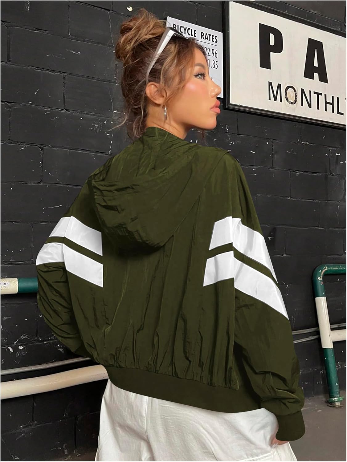 Verdusa Women's Color Block Zip Up Hooded Jacket Outerwear Loose Windbreaker Jackets - Image 2