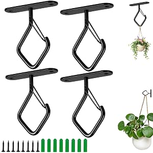 Ceiling Hooks for Hanging Plants 7.5 cm Metal Plant Holder with Safety Lock Heavy Duty Wall Mount for Flower Pots Hanging Baskets Lights Bird Feeders Home Decoration - 4 Pack
