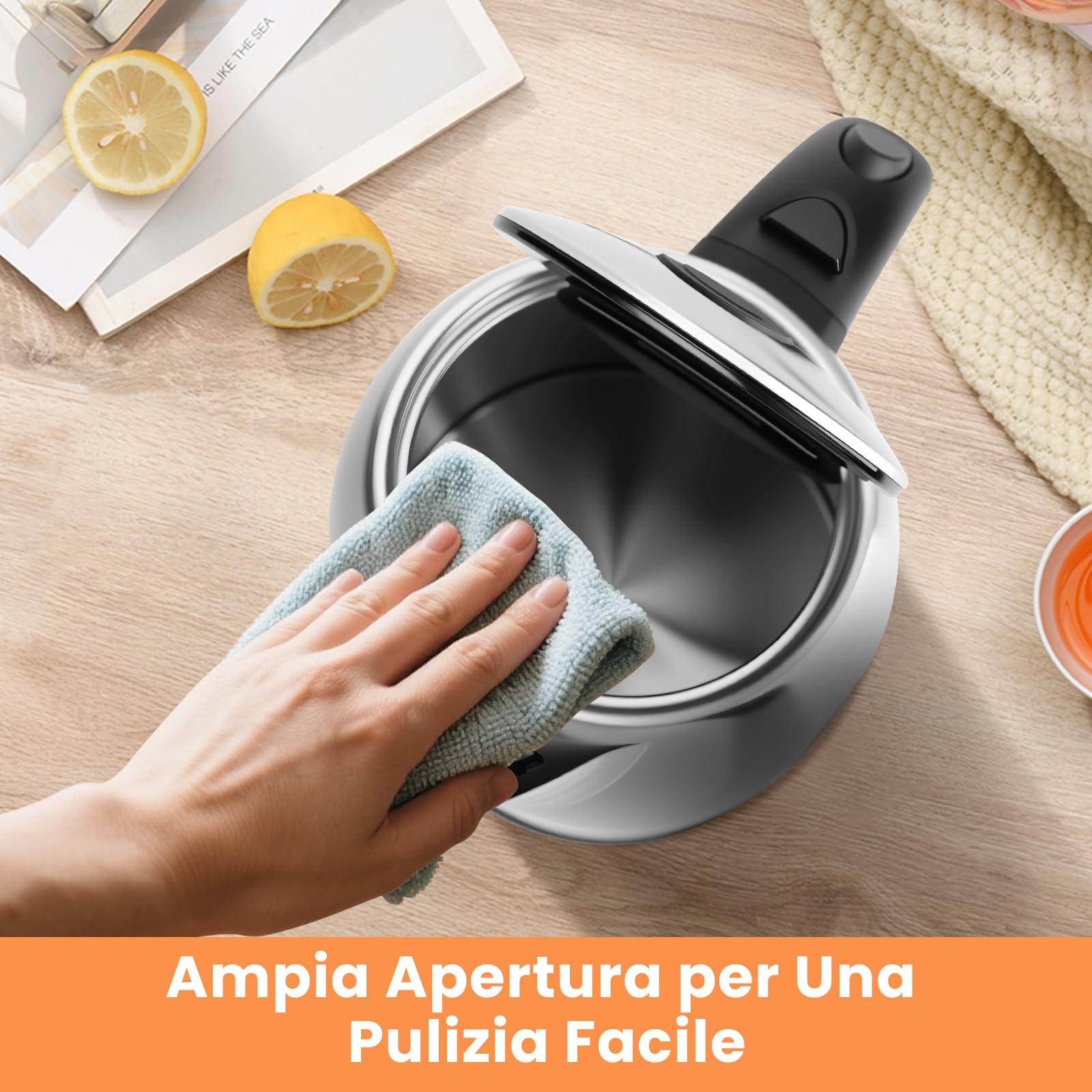 Aigostar Bollitore Elettrico Acciaio Inox 1,7 Litri - Bollitura Rapida Bollitore Acqua Elettrico 2200W, illuminazione a LED per il Livello Dell'acqua, Senza BPA, Con Filtro, Spegnimento Automatico