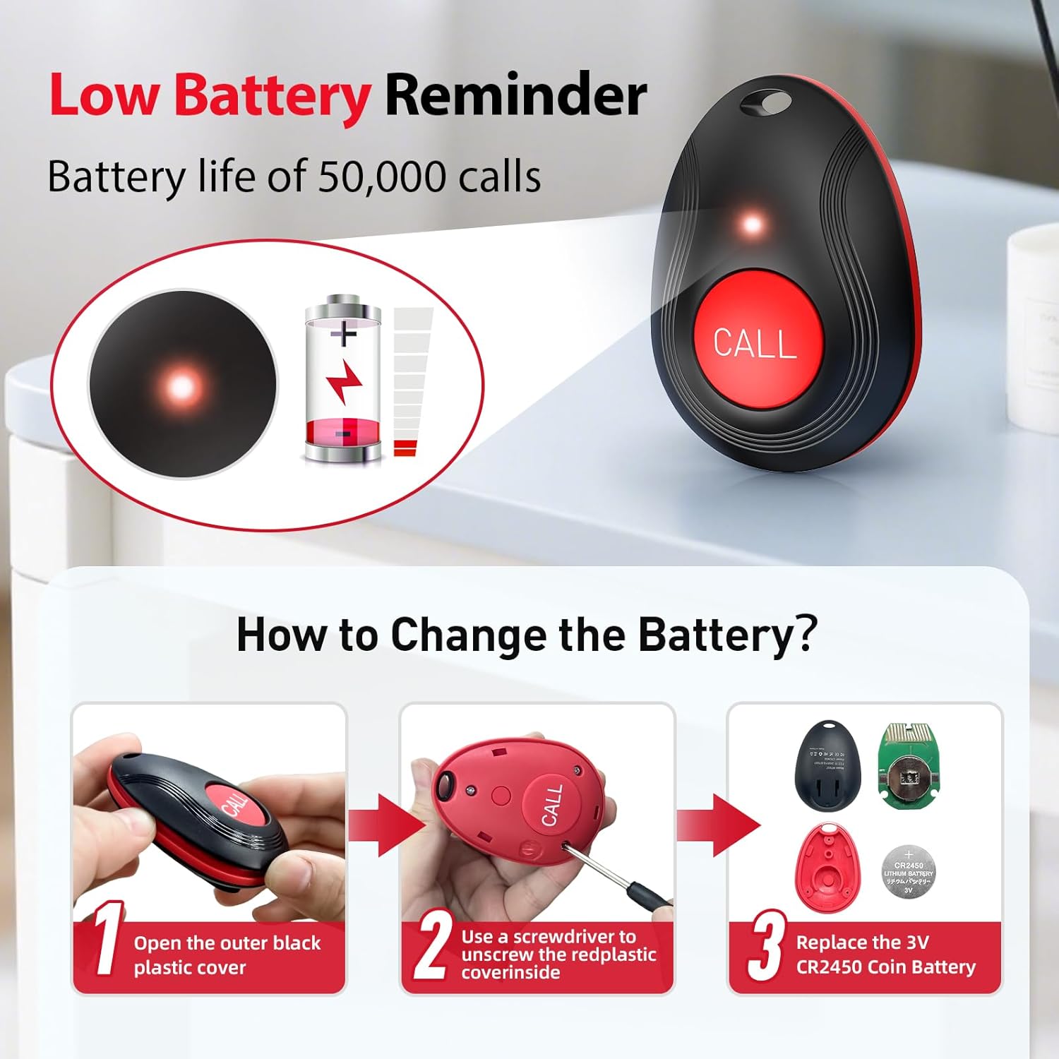 CallToU Wireless Call Button Caregiver Pager Nurse Call System for Elderly/Patients at Home/Hospital with Voice Announcements and LED Number Display (6 Waterproof Call Button & 1 Receiver) - Image 7