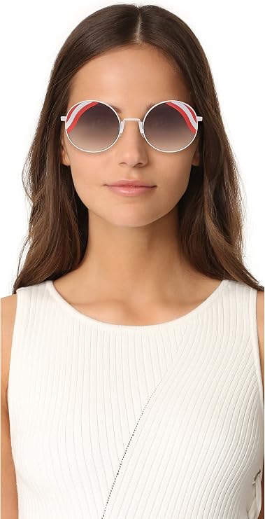 Fendi Women's Round Waves Sunglasses, White Red/Dark Grey, One Size