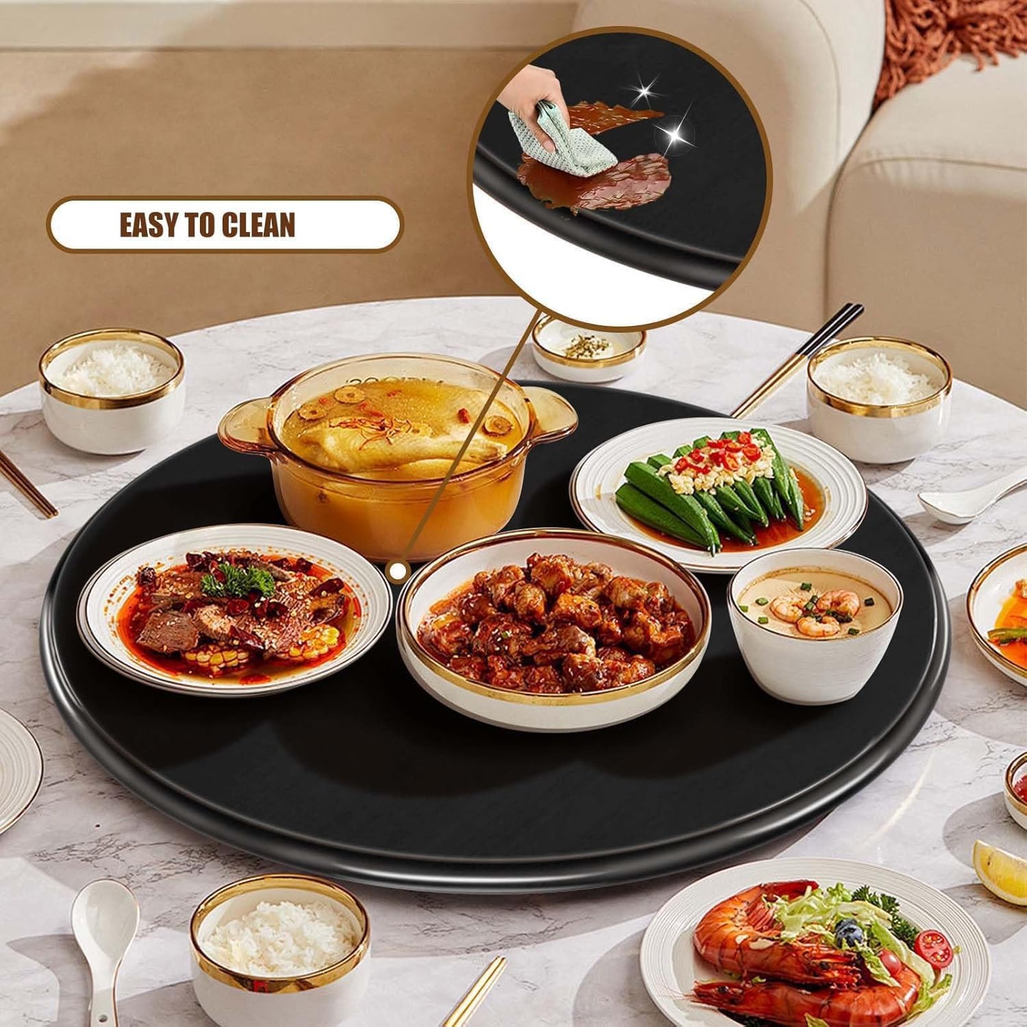 Large Lazy Susan Turntable Wooden Round Tray Rotating for Dining Table Top