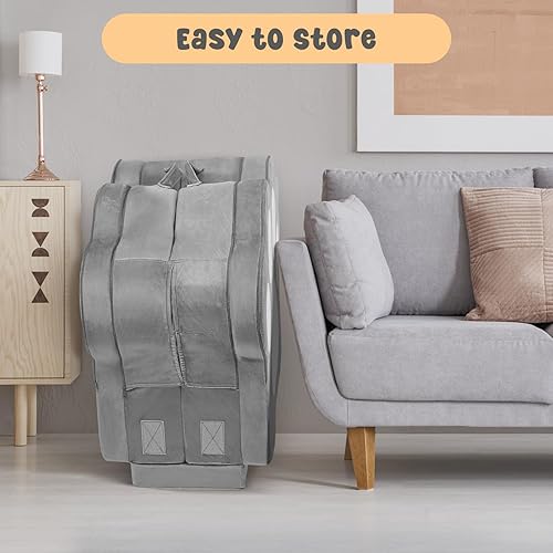 Miniatura 9 de Cama plegable portátil de viaje para niños pequeños, cama de piso con funda lavable para niños, suave y segura (gris)