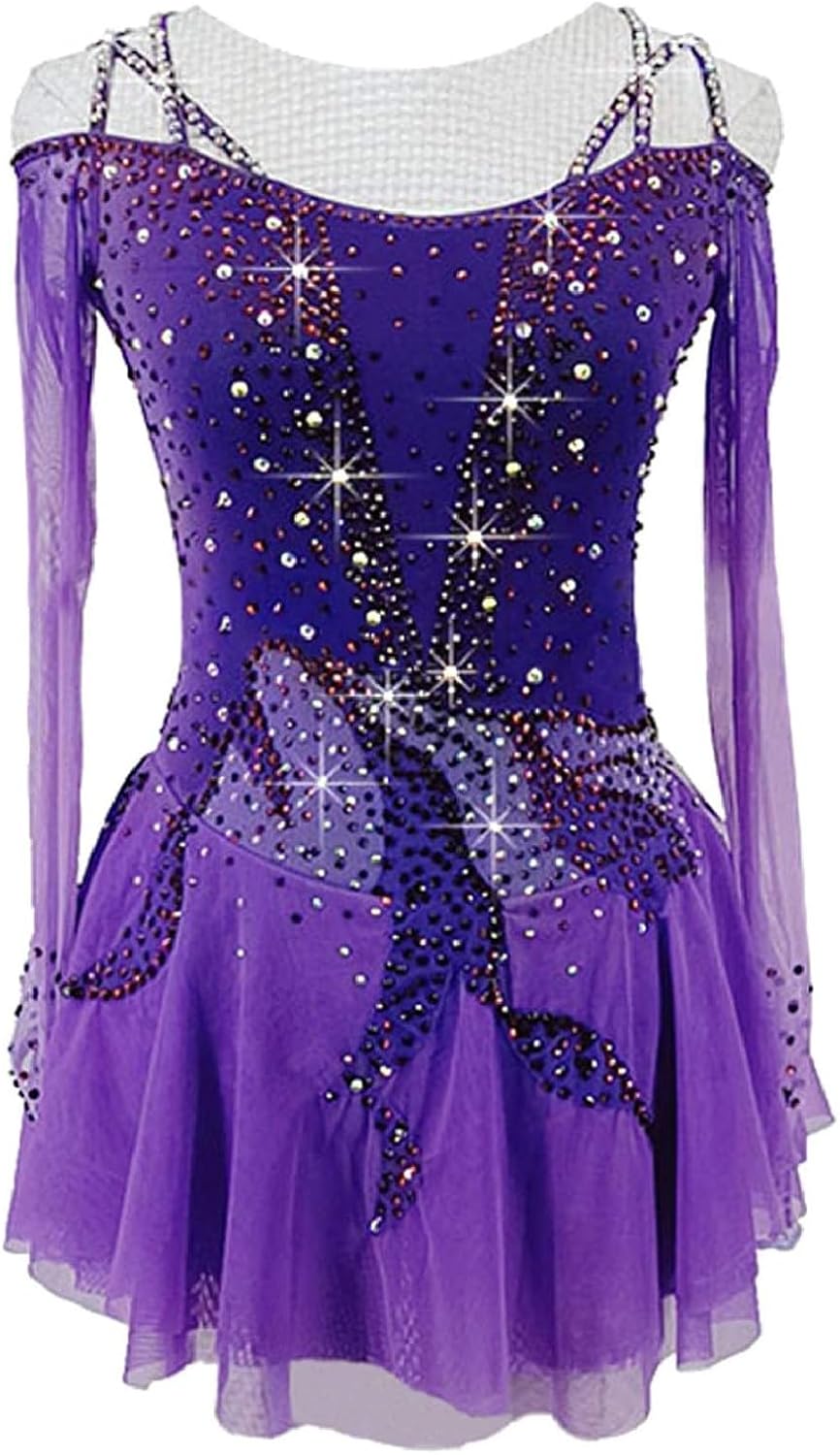 Long Sleeve Figure Skating Dress Competition Ballet Dress Women's Girls' High Elastic Spandex Tailored