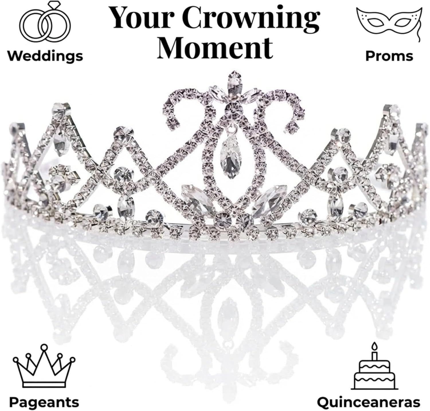 Anderson's Skye Rhinestone Tiara, Sparkling 2-Inch Silver Crown with Clear Faux Diamonds, Adjustable Band & Comfort Combs, Perfect for Weddings, Proms, Pageants, Birthdays & Quinceañeras