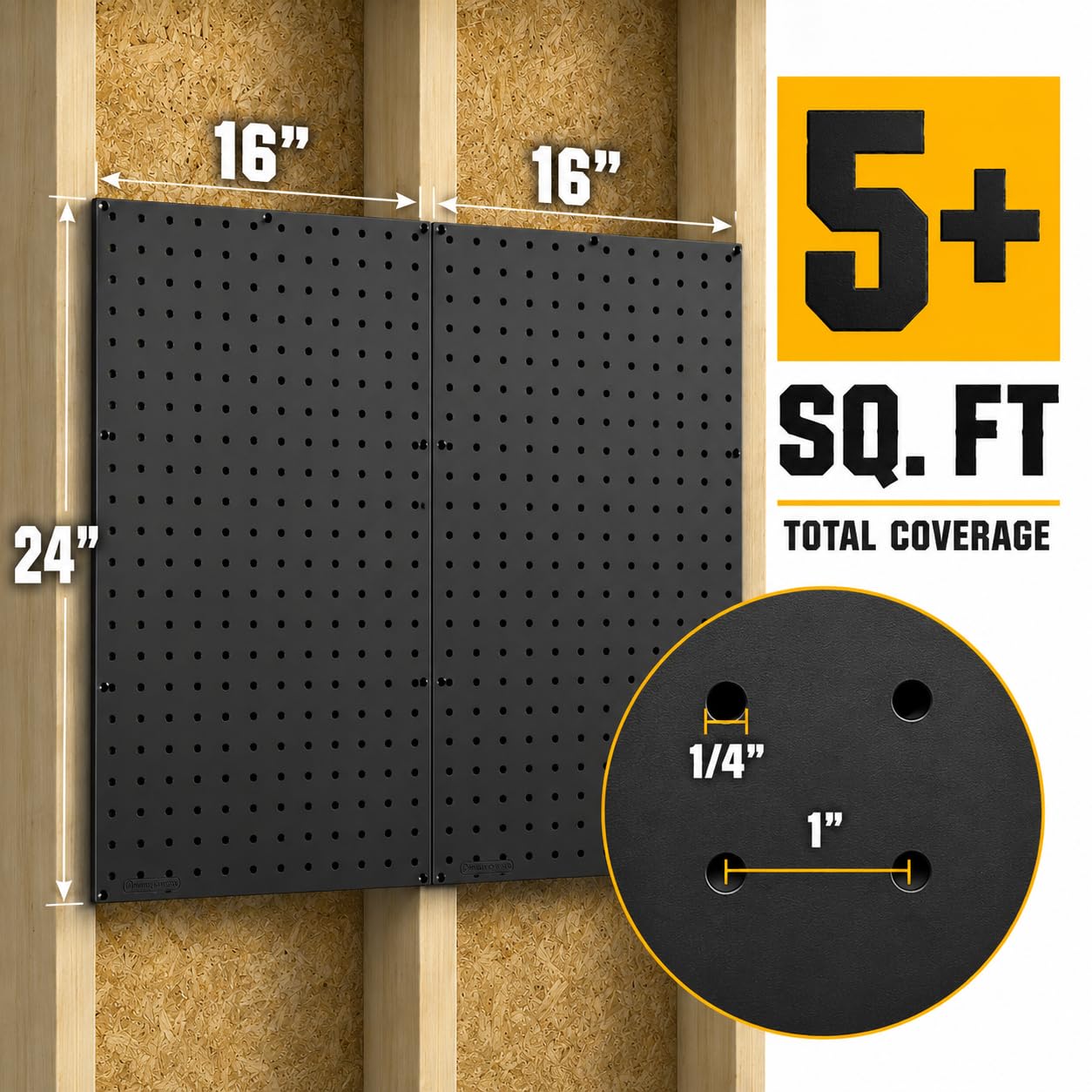WallPeg Made in USA - zestaw organizerów ściennych do pegboardów - (PK-5B) - szerokość 122 cm - 2 panele Pegboard i 36 haczyków do tablic blokujących, organizacja garażu i organizer na narzędzia