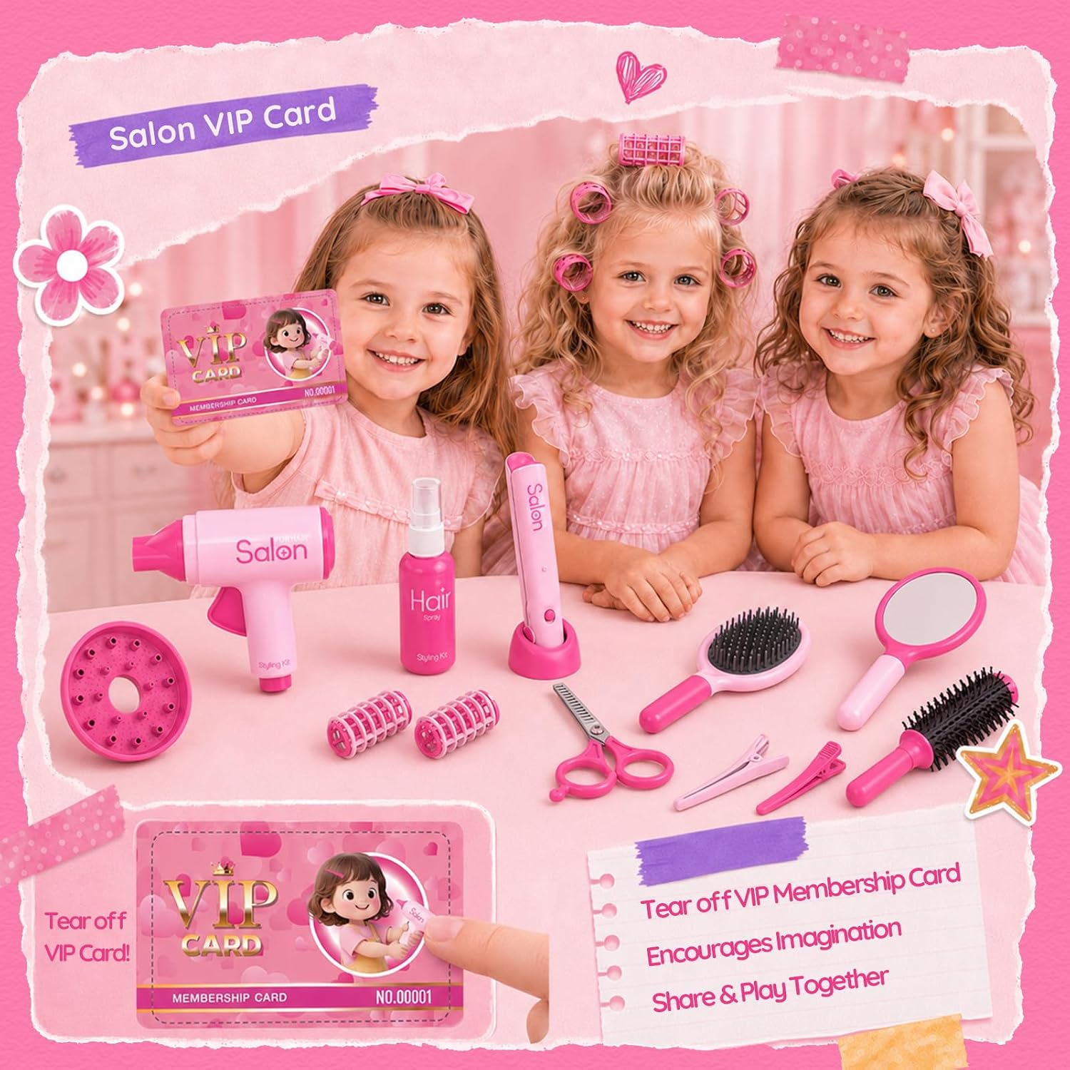 Pretend Play Hair Salon Toys, Kids Hair Styling Set for Girls 3 4 5 6 7 8 | Barber Role Play Kit with Hairdresser Accessories, Dress Up Toy Salon Set, Birthday Gift for Girls Age 3-8