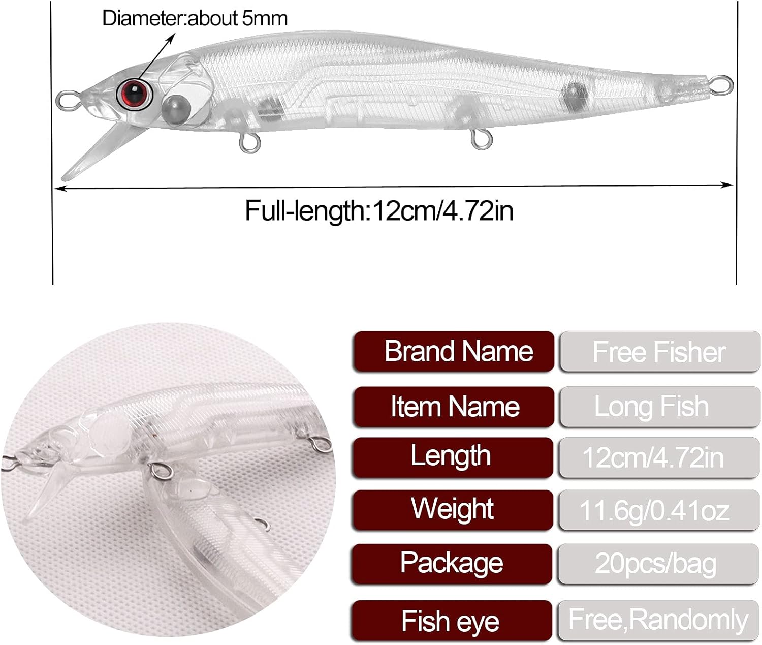 20pcs/Set Unpainted Lures Slow Sinking DIY Blank Jerkbaits with Steel Beads Minnow Hard Baits Trout 12cm 12g