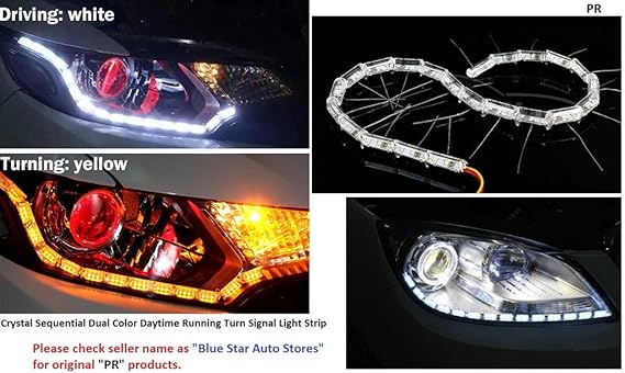 PRIKNIK Daytime Running White Light with Yellow Turn Signal Light 16 LED Crystal Sequential DRL One Pair-Compatible with Hyundai Verna Fluidic