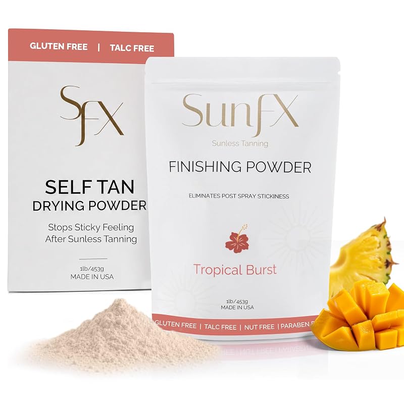 Pó finalizador translúcido SunFX para autobronzeador, sem talco, com brilho, Tropical Burst, 536 g