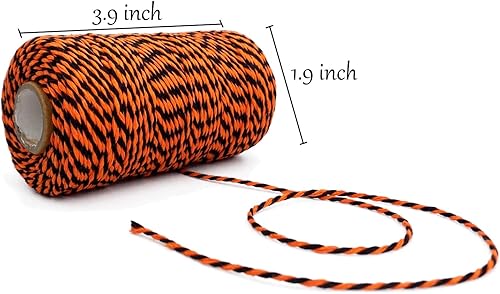 Miniatura 9 de Cordel de carnicero naranja y negro, 328 pies de 0.079 in de grosor, cordel de Navidad de Halloween para envolver regalos, manualidades, decoración