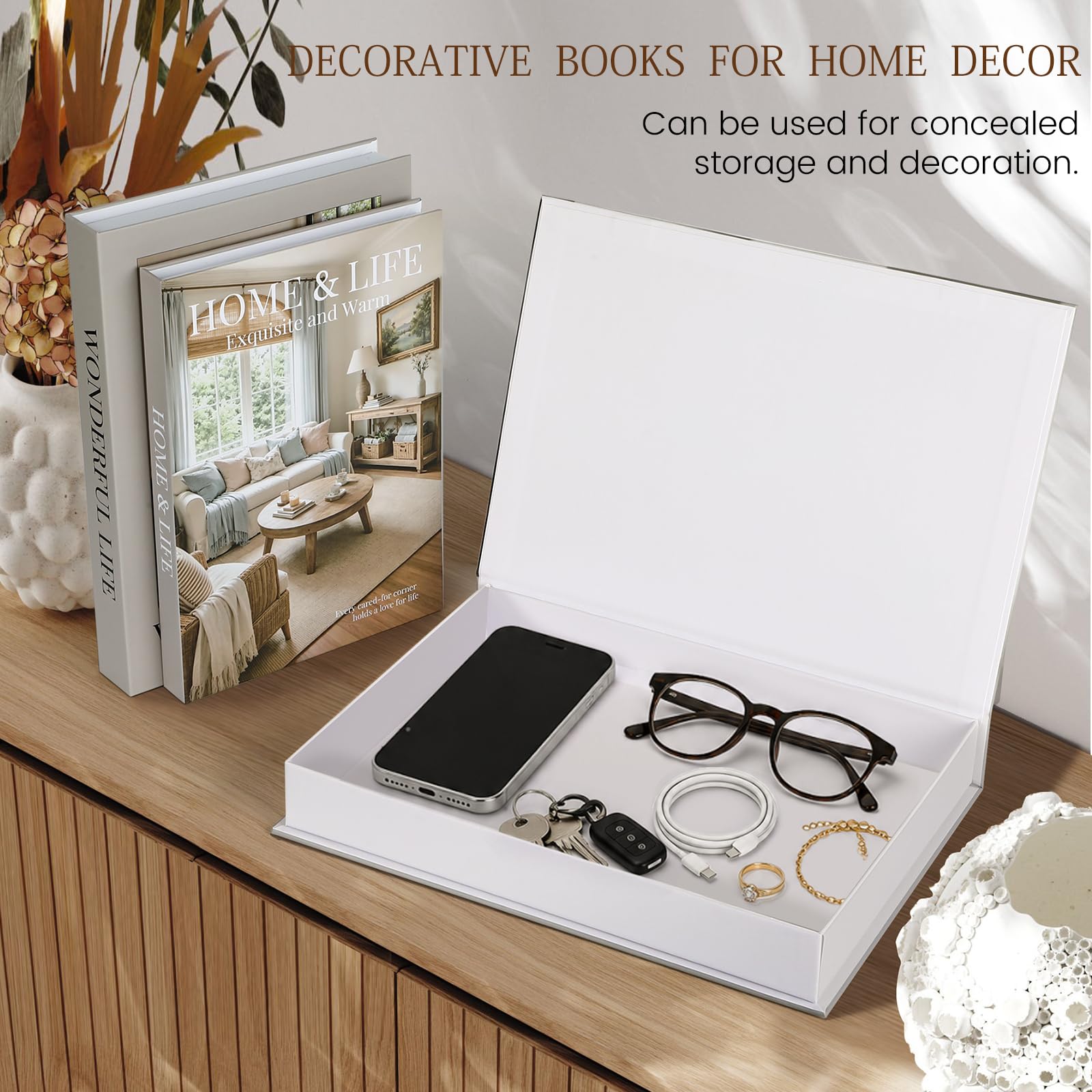 AFFLAT Set di 3 libri decorativi per la casa, libri decorativi nascosti, libri decorativi minimalisti per tavolino, scaffale, decorazione interna della casa, possono essere utilizzati anche come