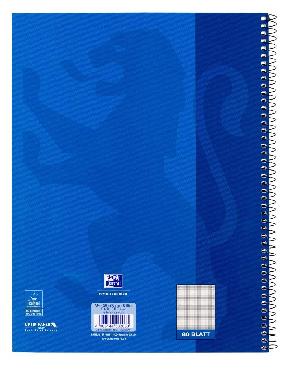 Oxford - Cahier A4 à carreaux avec double marge 80 feuilles Linéature - Quadrillé Marge à gauche Lot de 10 bleu foncé