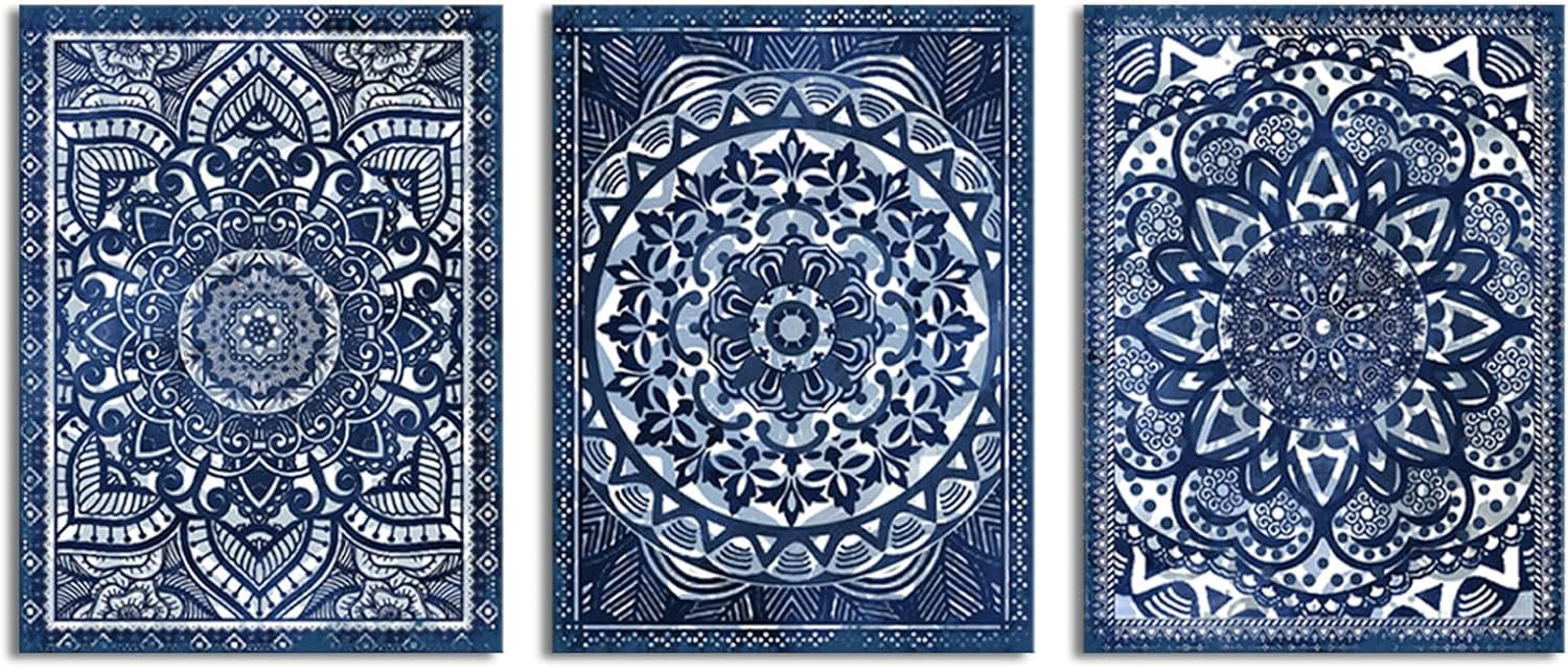 Mofutinpo Navy Blue Wall Decor with Talavera, Mandala, and Moroccan Art Prints - Vintage Wall Art for Bohemian, and Mexican Decor - Elegant Artistic Wall Decorations for Home