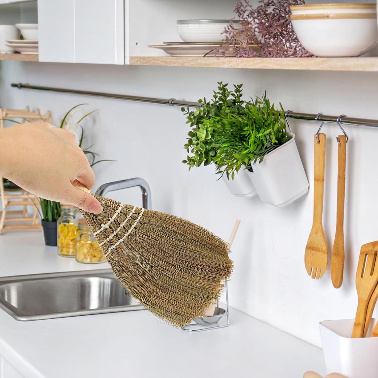 iplusmile Desktop Broom Small Handheld Dust Brush 10 Inch Ergonomic Handle Mini Duster for Home Office Furniture Cleaning 2 Pack
