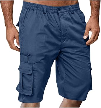 Cethrio Cargo Shorts for Men Elastic Waist Lightweight Stretch Quick Dry Khaki Tactical Hiking Work Shorts with Multi Pockets