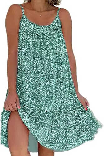 Vestido de verano para mujer, diseño floral, floral, sin mangas, con tirantes delgados, para verano, casual, holgado, bohemio, para vacaciones