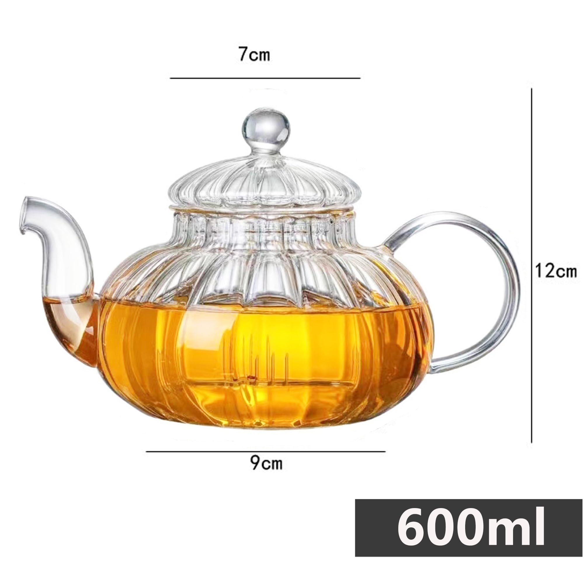 YUEMING Tetera de cristal a rayas forma calabaza Juego de té con filtro 600 ml