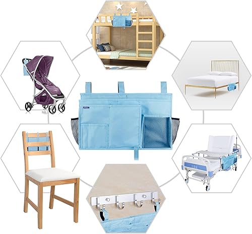 Miniatura 299 de Surblue - Organizador de cama colgante para mesita de noche, bolsa de almacenamiento, bolsillo para literas y camas de hospital, dormitorios Z-Zebra