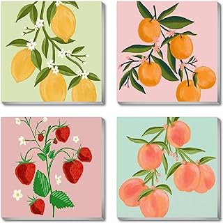 Amzdiyfun 4 Pack Fruits Paint by Numbers Kit, Easy Acrylic Art Number Painting for Beginners, DIY Adults Paint by Numbers Kit on Canvas for Home Wall Decor, 7.8x7.8Inch