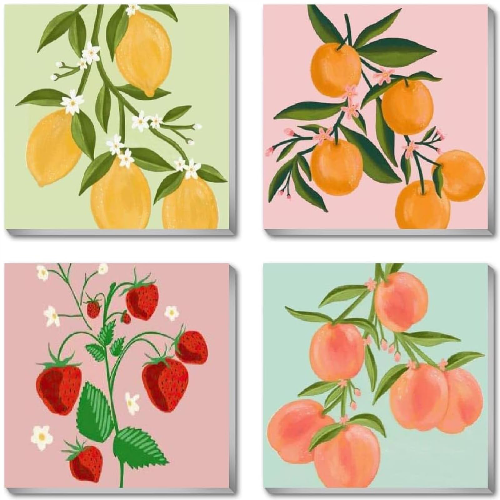 Amzdiyfun 4 Pack Fruits Paint by Numbers Kit, Easy Acrylic Art Number Painting for Beginners, DIY Adults Paint by Numbers Kit on Canvas for Home Wall Decor, 7.8x7.8Inch