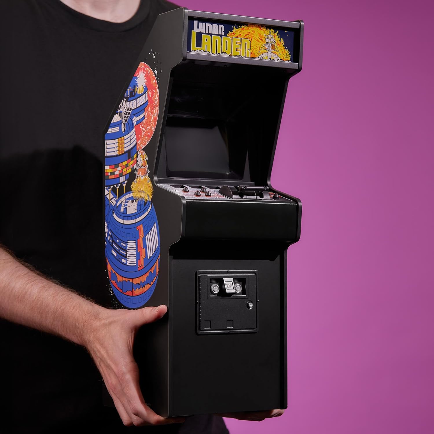 Quarter Arcades Lunar Lander Mini 1/4 Scale Atari Replica Cabinet with Original ROM – Retro Arcade Machine with Thrust Lever, CRT Lens, Rechargeable Battery – Mini Game for Home [Video Game]