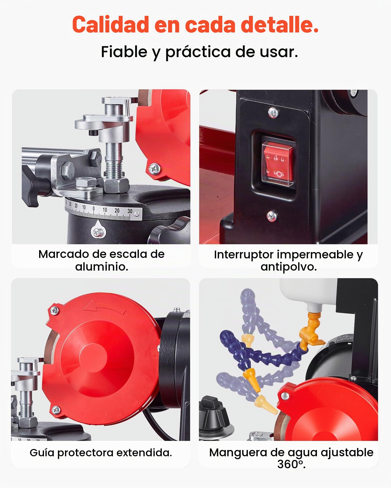 VEVOR Afiladora de Discos de Sierra Circular 370 W 2890 RPM, con Muela de 125 mm, Depósito de Agua y Centradores de Sierra para Hojas de 80 a 700 mm, Ajuste de Ángulo para Taller Bricolaje Carpintería
