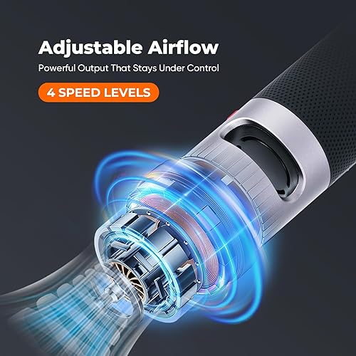 Miniatura 6 de Plumero de aire comprimido inalámbrico, alta potencia, cuerpo de metal, sujeción al turbo, 4 velocidades, para computadora, teclado y limpieza