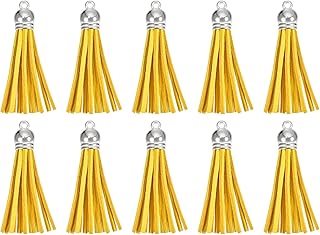 sourcing map 30 llaveros con borlas de cuero de 2.2 pulgadas con tapa plateada para colgantes, pulseras, joyas, manualidades, decoración, color amarillo