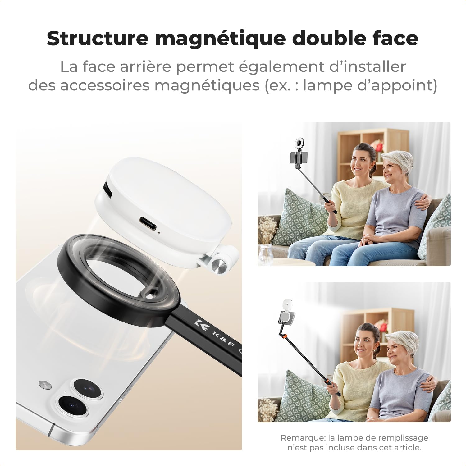 K&F CONCEPT 180cm Trépied Mag-Safe Léger, Perche Selfie Extensible Portable | Double Aimant, Trépied Vlog Aluminium à Réglage 3 Axes Compatible iPhone 17 16 15 14 13 12 Pro/Max